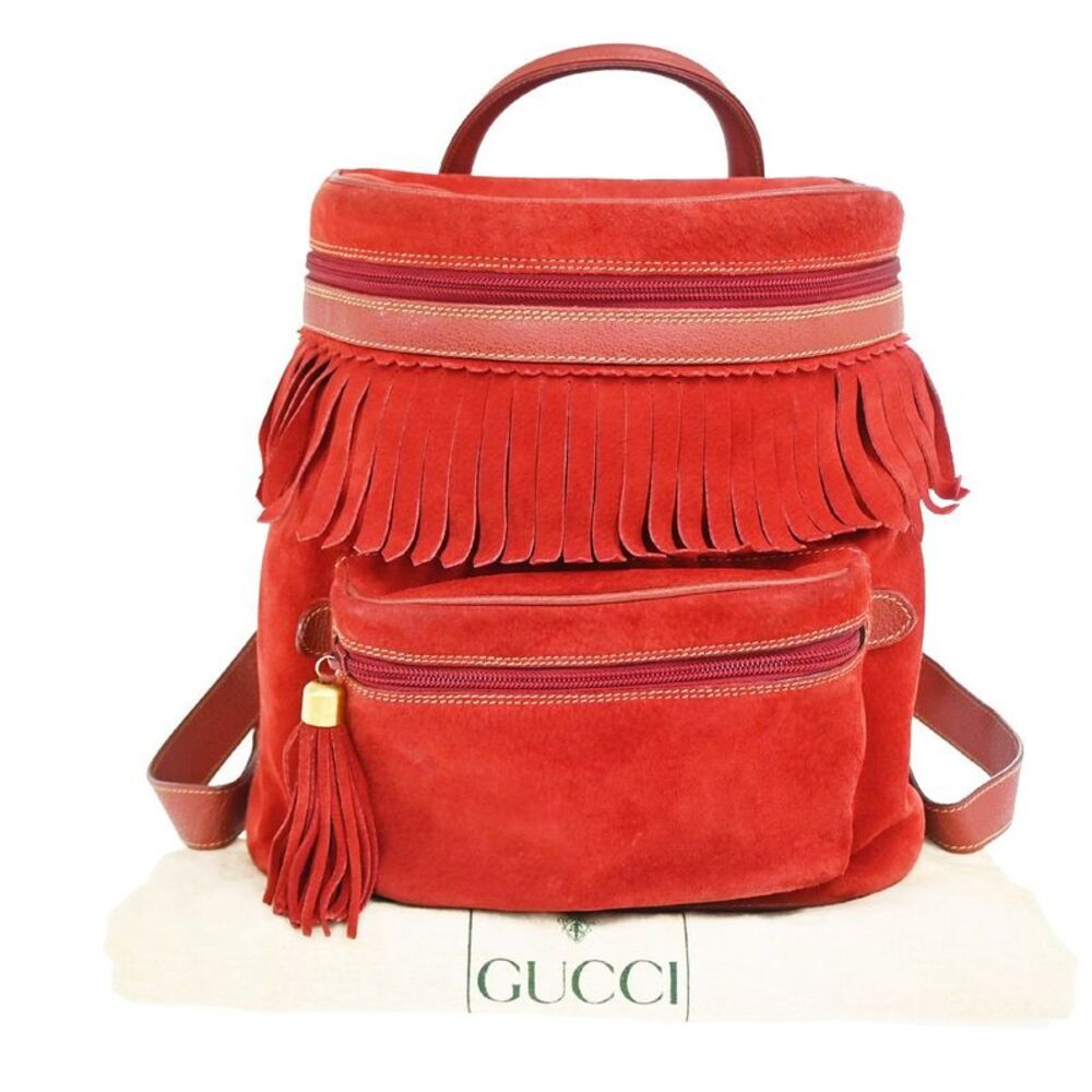 Gucci Vintage Backpack Suede Red Suede Backpack Bag